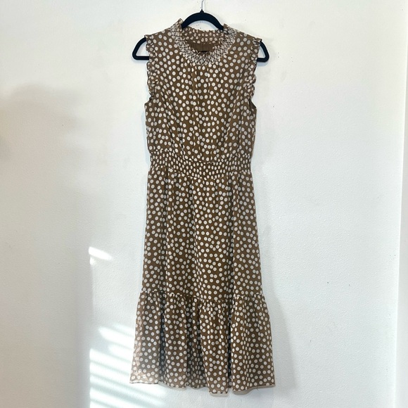 J. Crew Smoked Waist Polka Dot Midi Dress Size XS - Picture 2 of 5